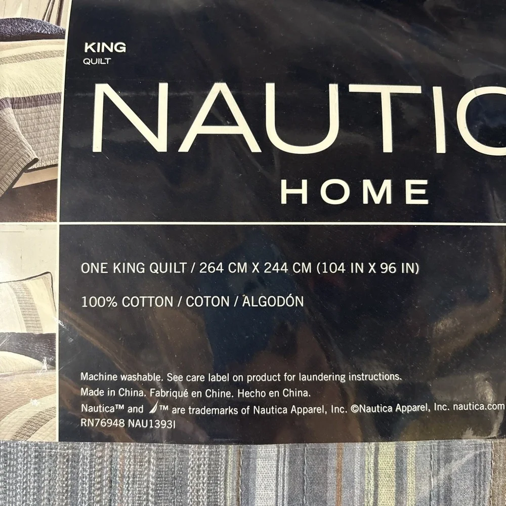 Nautica King Tideway 100% Cotton Quilt Comforter 104x96 with 2 Pillow Shams